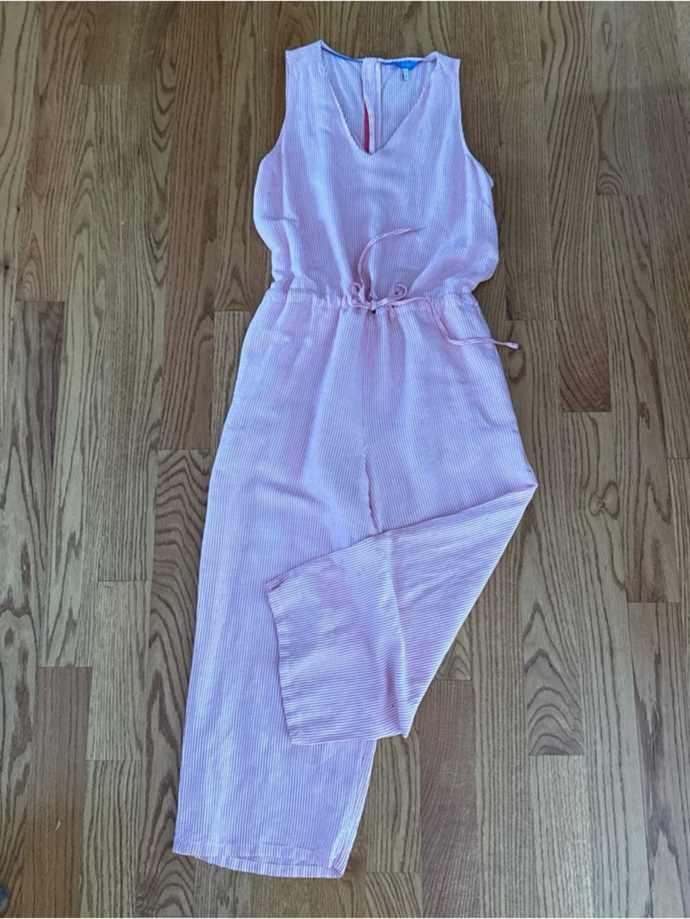 Joules Linen Light Pink Sleeveless Jumpsuit with Drawstring Waist